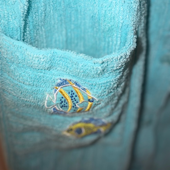 Aqua Button-Front Terry Robe - Picture 5 of 5